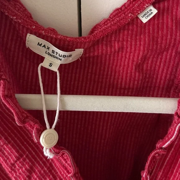 NWOT Max Studio Red & White Ruffle Trim Mini Dress Cotton Blend Size Small - Picture 5 of 7